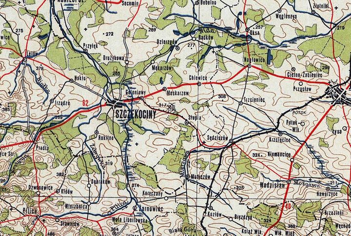Przebieg trasy "Szczekocińskiej Konnej Kolejki Wąskotorowej". Mapa z 1947r.