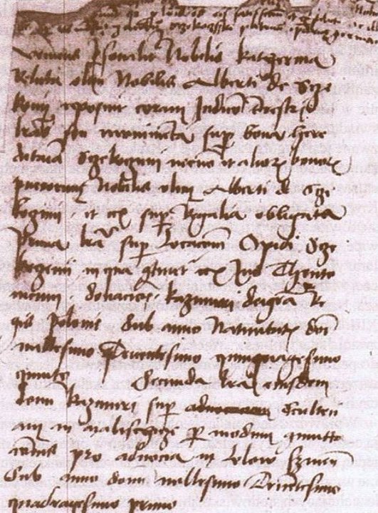Fragment księgi lelowskiej z pocz.XVI w ze wzmianką o lokalizacji Szczekocin z 1355r.