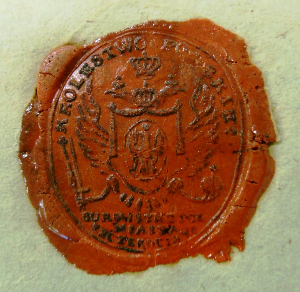 4. Pieczęć burmistrza miasta Szczekociny z 1821 r. A_PK, RGR, sygn. 2858, s. 8a.